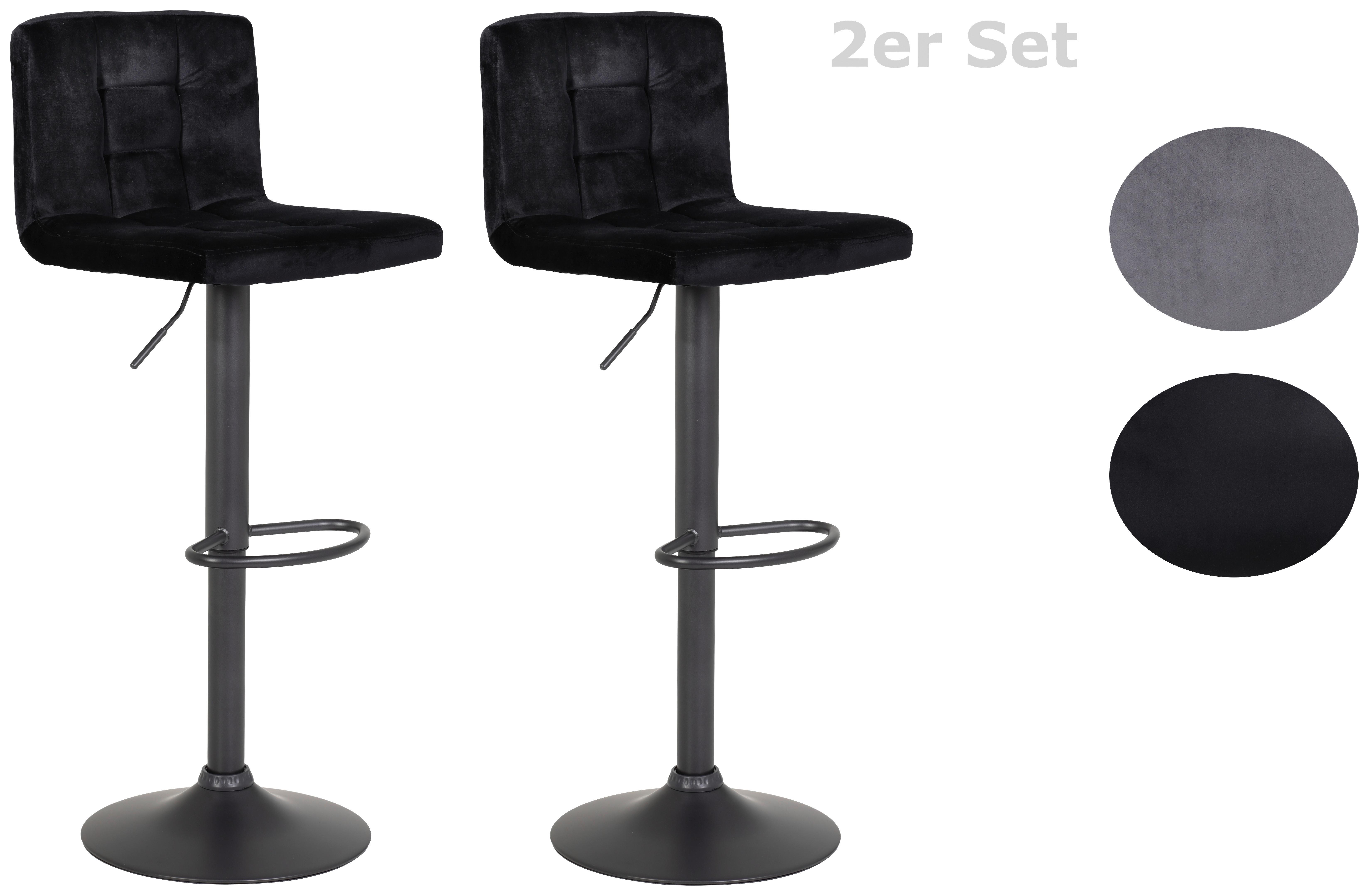 Barhocker 2er-Set Amanda II Schwarz Samt - Dunkelgrau/Schwarz, MODERN, Textil/Metall (40/85/48cm) - MID.YOU