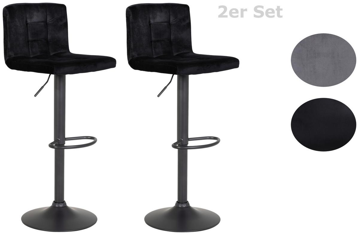 Barhocker 2er-Set Amanda II Schwarz Samt - Dunkelgrau/Schwarz, MODERN, Textil/Metall (40/85/48cm) - MID.YOU