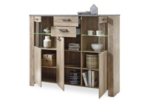 Highboard "Edmonton" , eiche - Eichefarben/Anthrazit, Basics, Glas/Holzwerkstoff (172/140/45cm) - MID.YOU