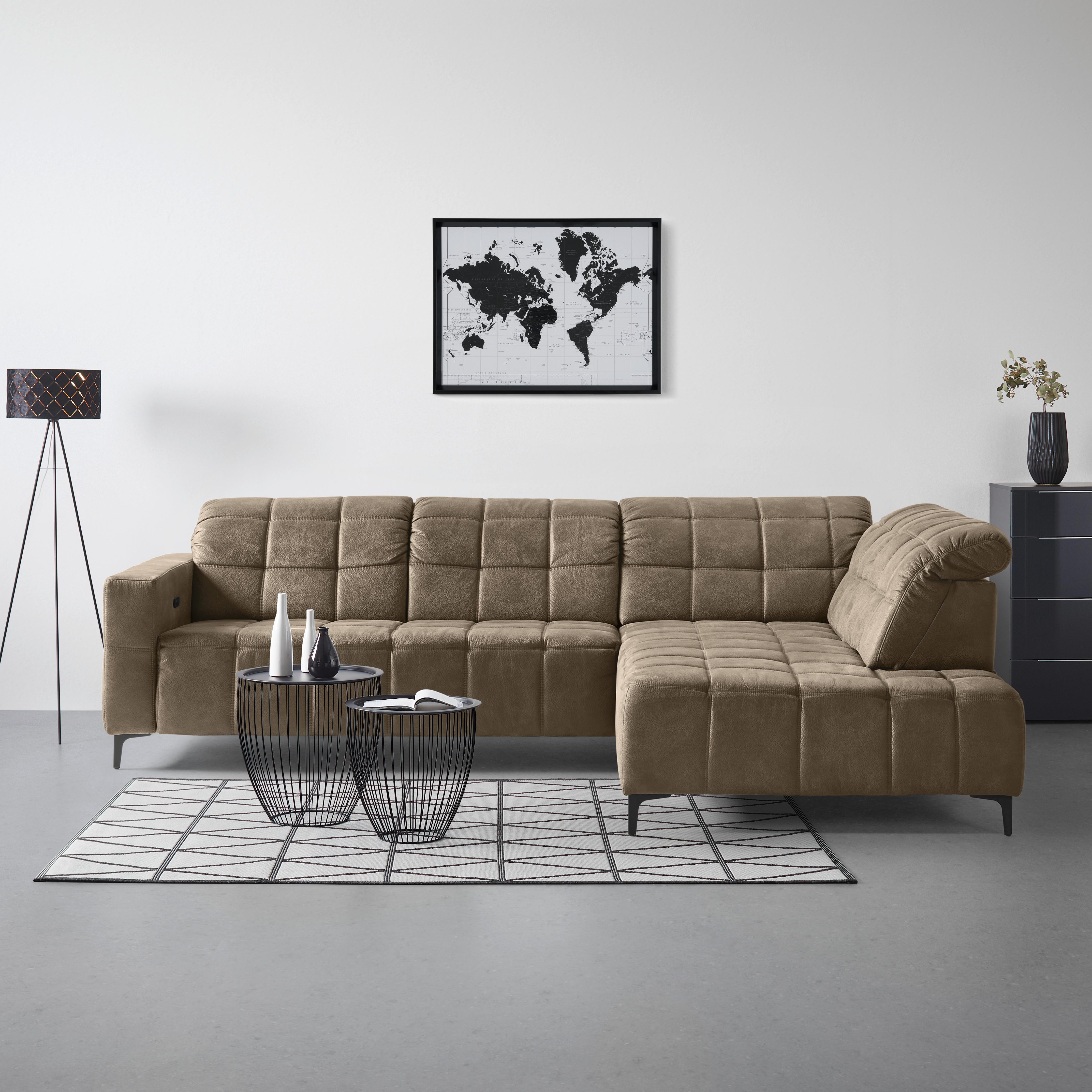 Ecksofa Panama rechts Taupe - Taupe/Schwarz, KONVENTIONELL, Textil/Metall (304/89-102/216cm) - Premium Living