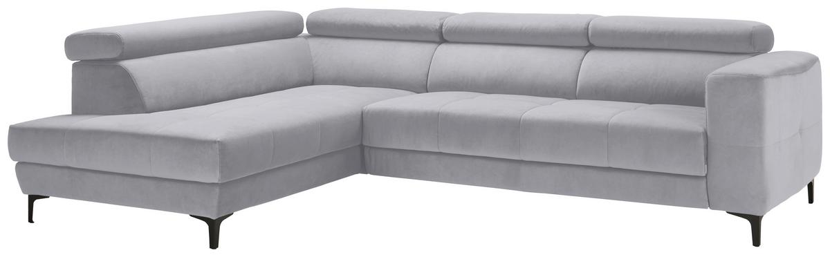 Ecksofa Emma links Grauweiß - Grauweiß/Schwarz, MODERN, Textil (210/301cm) - Premium Living