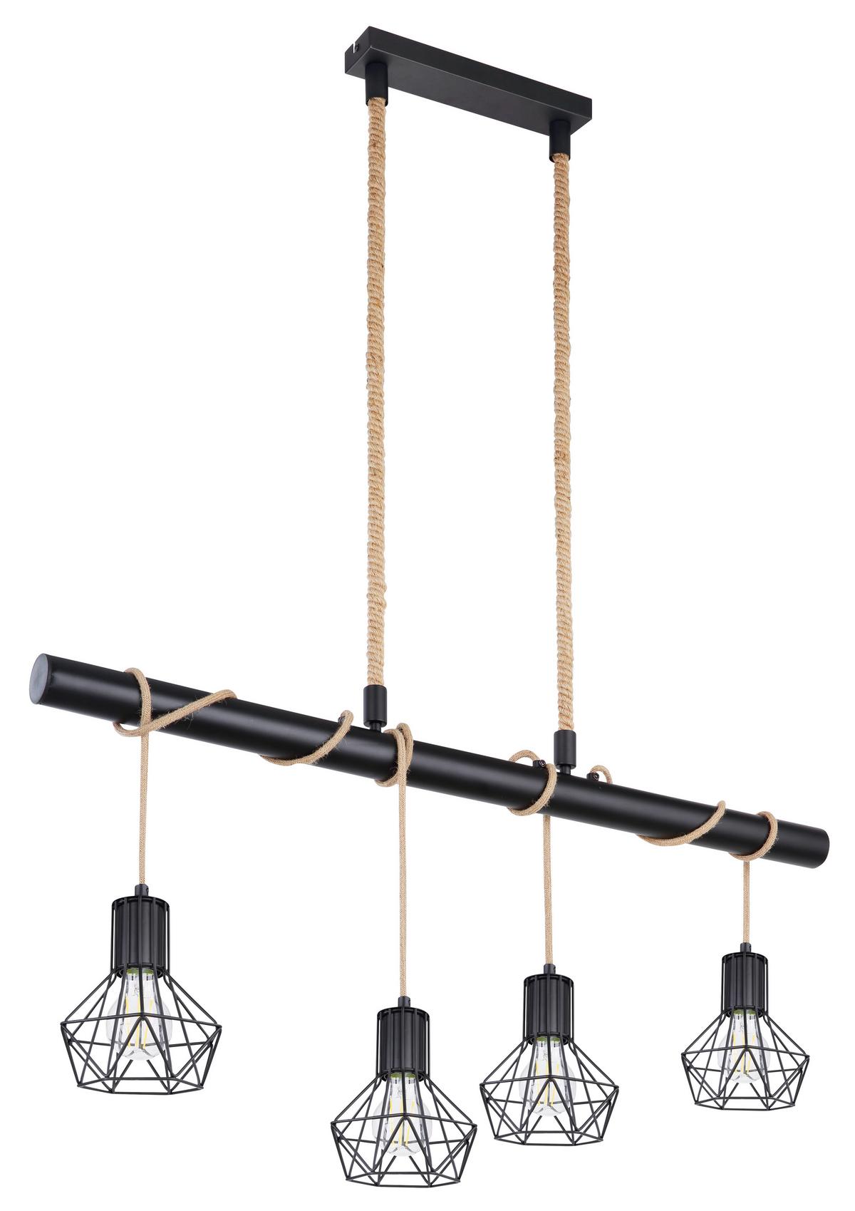 Viseča Svetilka Priska - črna, Basics, kovina/naravni materiali (100/15/120cm) - Globo