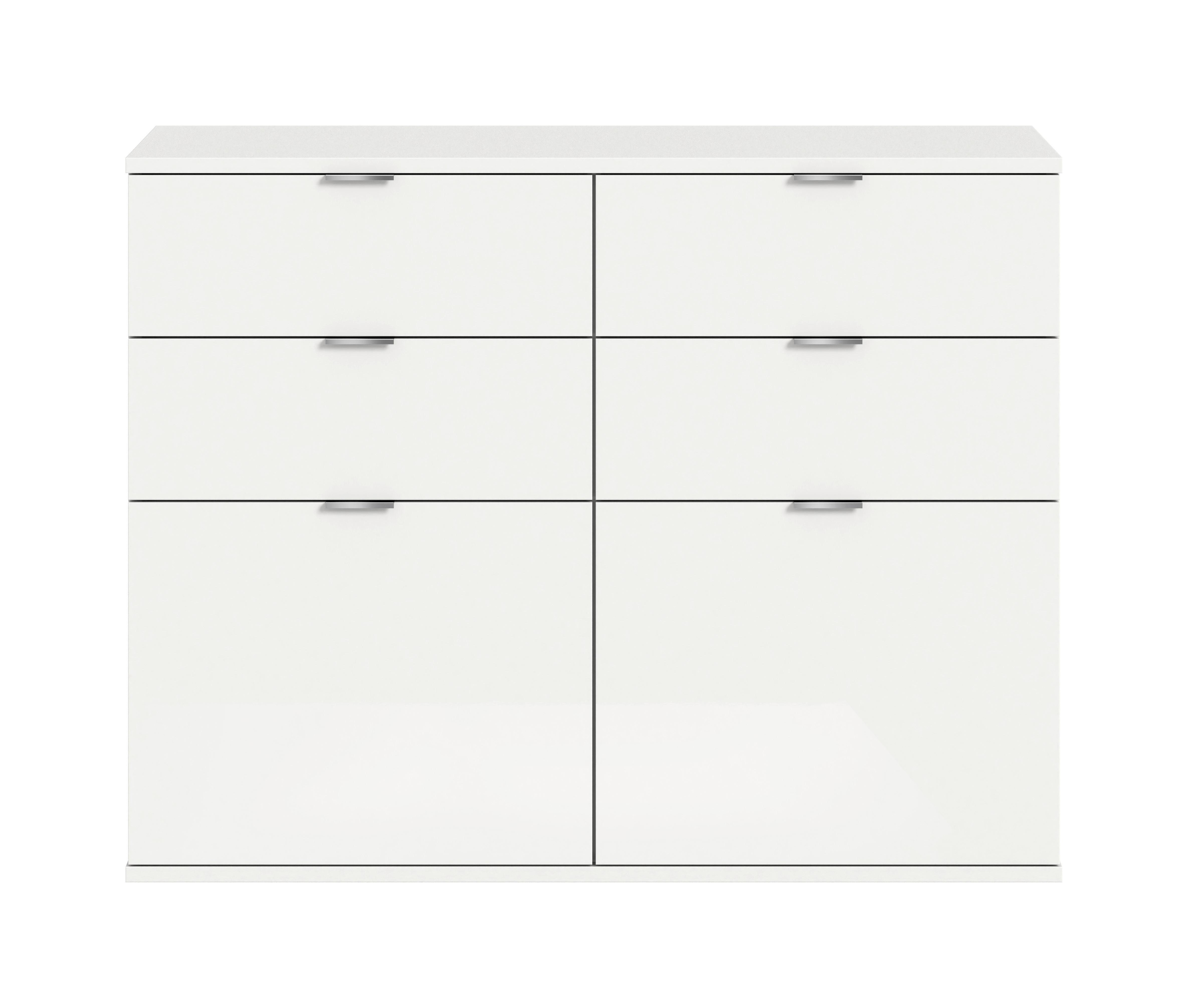 KOMMODE PROJEKT X - Weiss Hochglanz/Chromfarben, Design, Holzwerkstoff/Kunststoff (120/85/37cm) - Livetastic