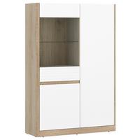 Comodă înaltă CALIMA - alb/culoare lemn stejar, Konventionell, sticlă/material pe bază de lemn (100,7/154,5/40,3cm) - Modern Living