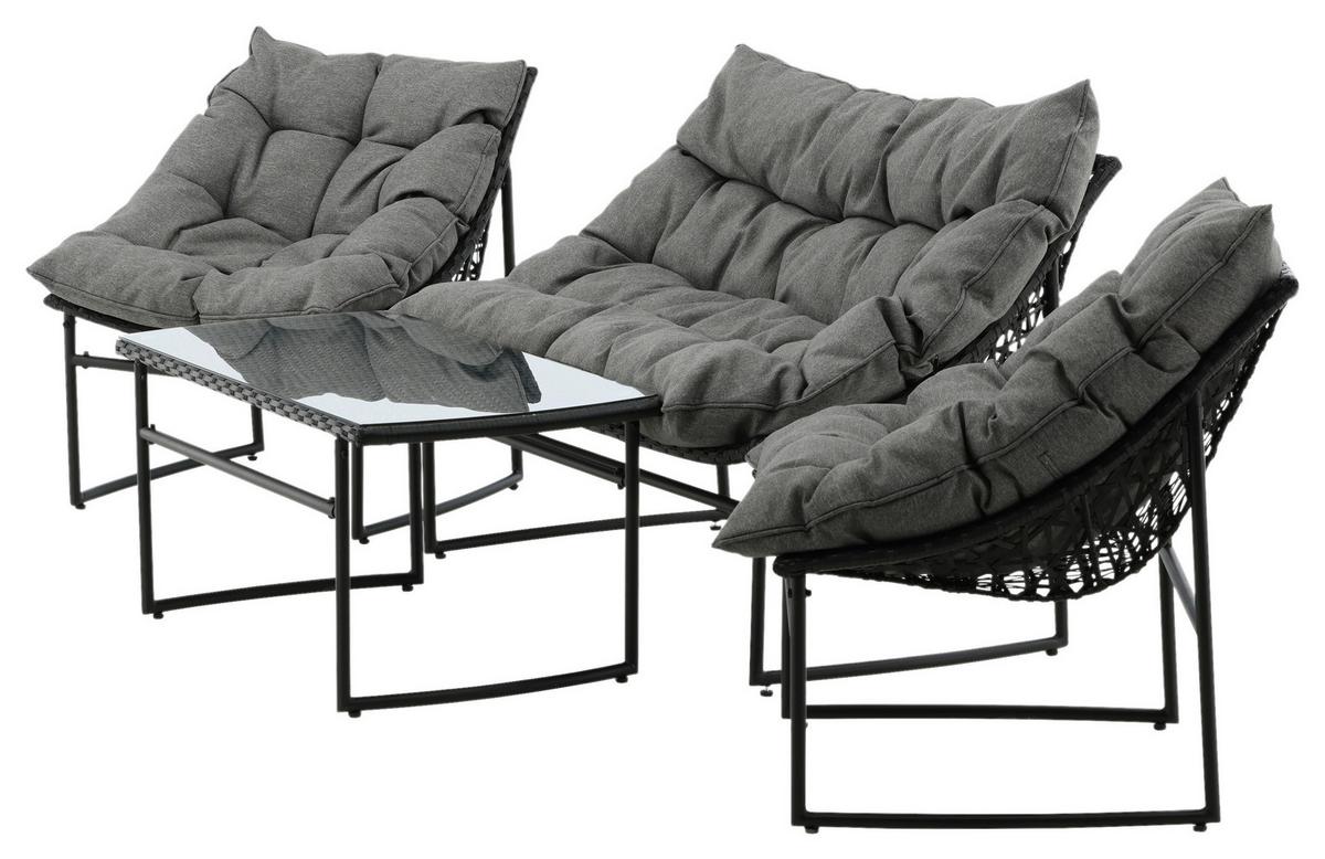 Loungegarnitur Tina 4-tlg. Grau/Schwarz - Schwarz/Grau, KONVENTIONELL, Kunststoff/Textil - Gardenson