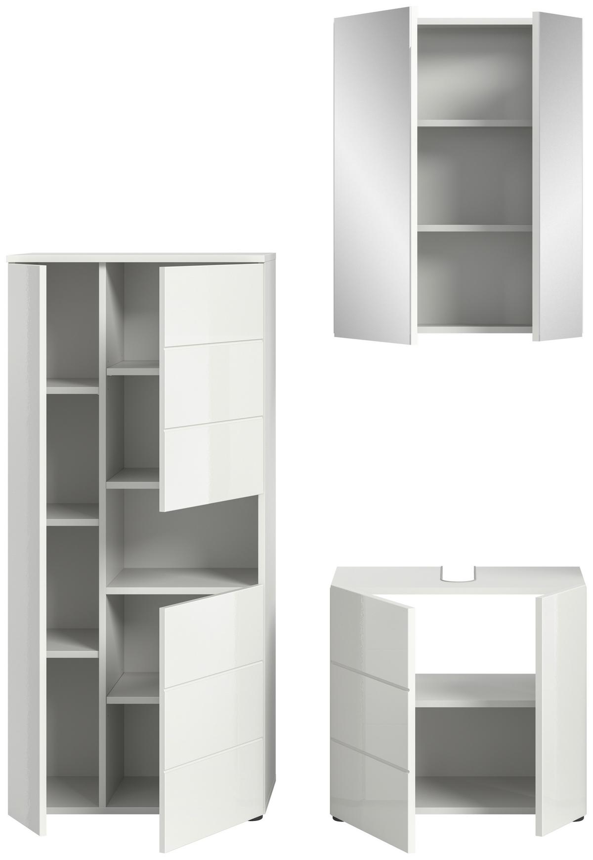Badezimmer Vira 3-tlg. mit LED ca. 120 cm Weiß - Weiß Hochglanz/Schwarz, MODERN, Holzwerkstoff/Kunststoff (120cm) - MID.YOU