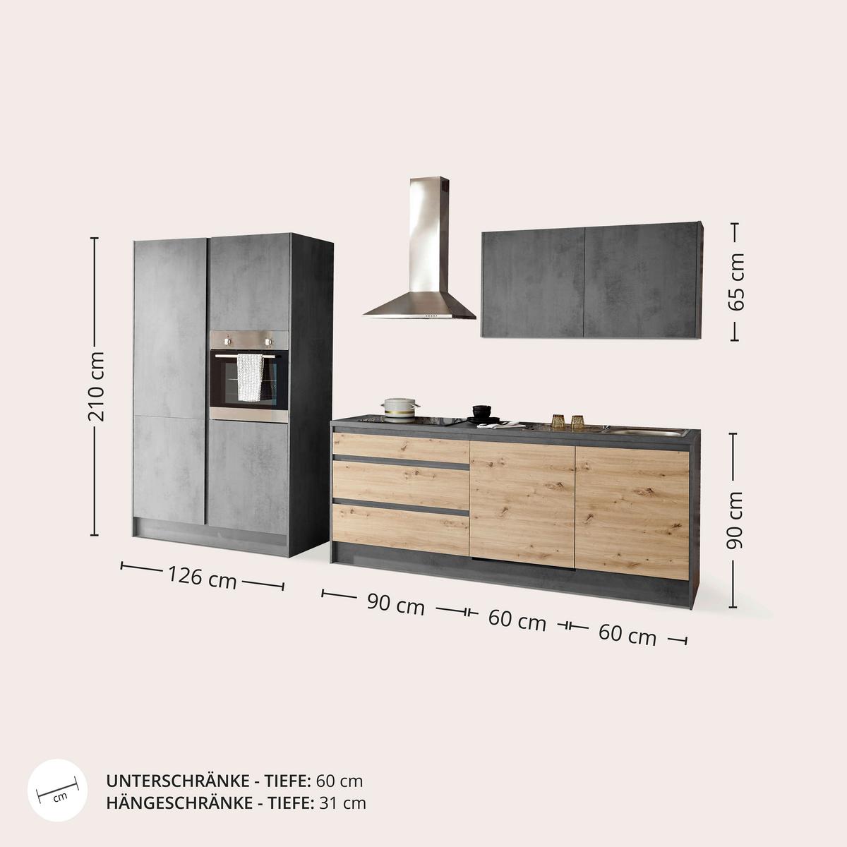 Küchenblock in Anthrazit/ Eichefarben ´TROJA+E´ - Anthrazit/Eiche Artisan, Design, Holzwerkstoff (335cm) - P & B