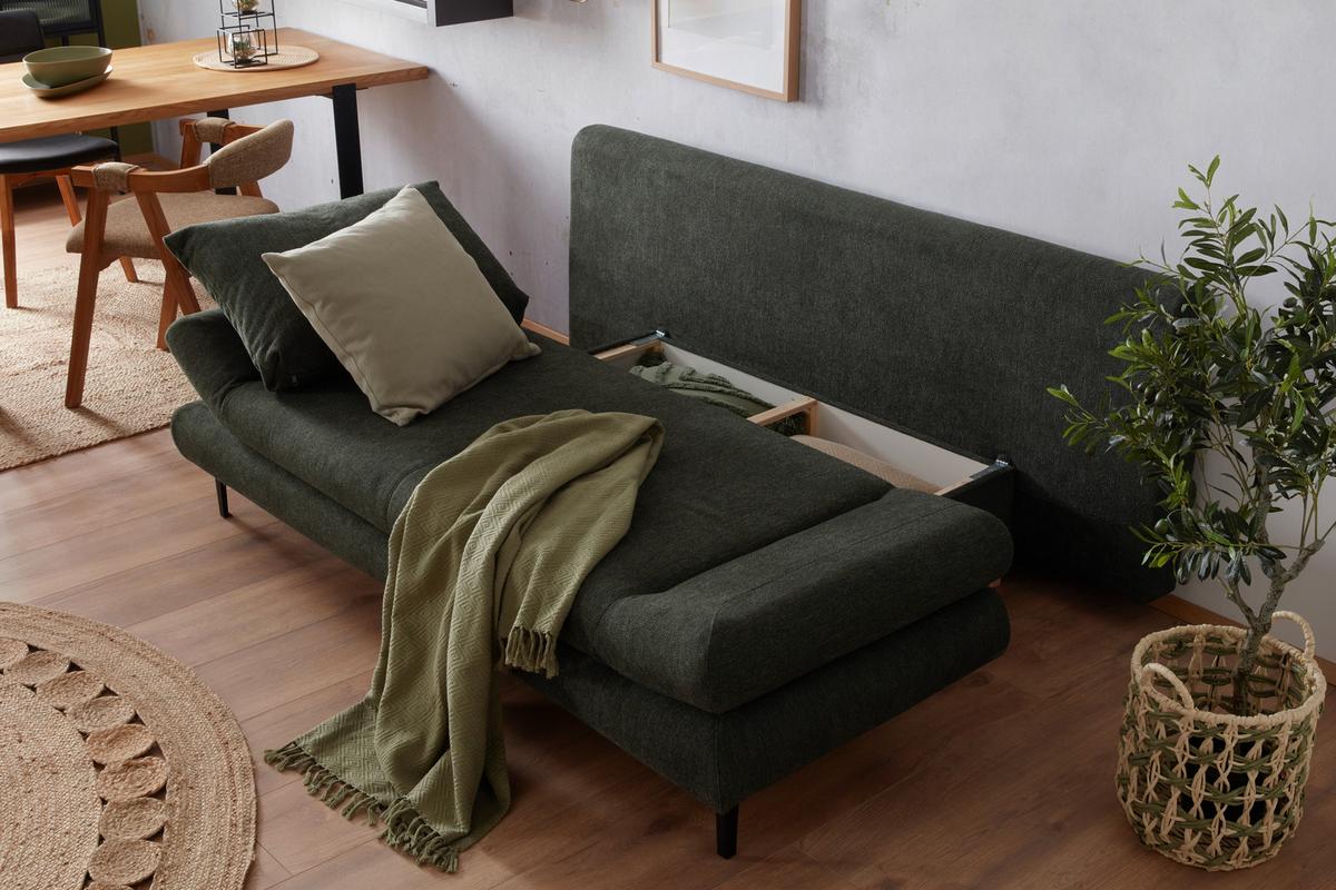 Schlafsofa in Dunkelgrün mit Bettfunktion - Dunkelgrün/Schwarz, MODERN, Textil (191/42-76/86cm) - Based