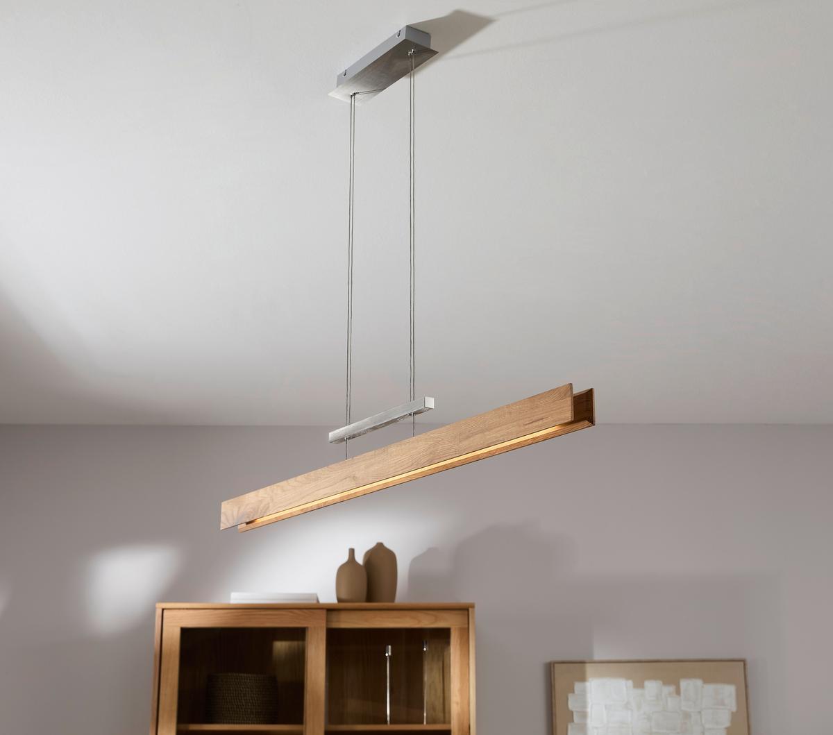 LAMPA WISZĄCA LED 141861 RHÖN - kolor srebrny, Natur, metal/drewno (110/150/8cm) - Waldwelt
