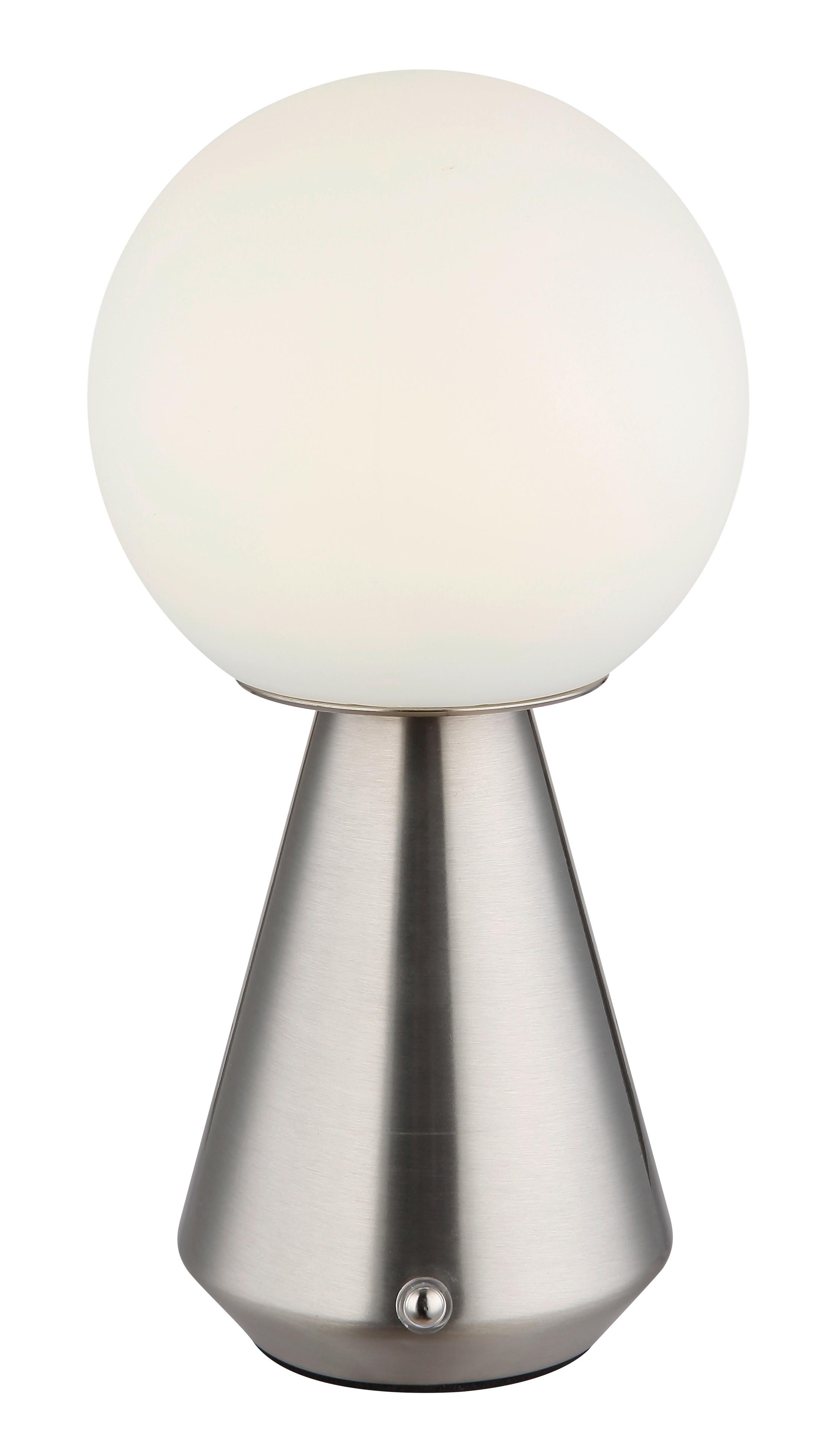 AKKU-TISCHLEUCHTE 21029N SORA - Weiss/Nickelfarben, Design, Kunststoff/Metall (12/23,5cm) - Globo