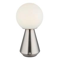 AKKU-TISCHLEUCHTE 21029N SORA - Weiss/Nickelfarben, Design, Kunststoff/Metall (12/23,5cm) - Globo