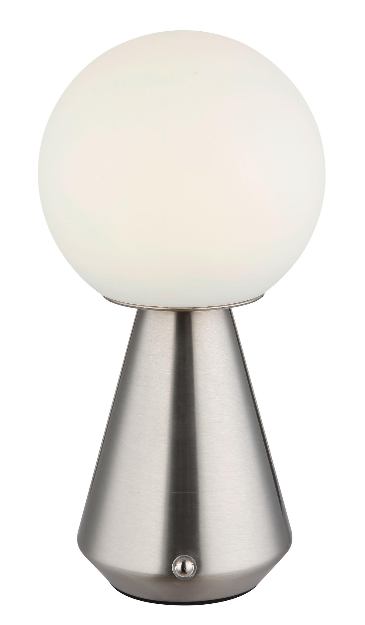 AKKU-TISCHLEUCHTE 21029N SORA - Weiss/Nickelfarben, Design, Kunststoff/Metall (12/23,5cm) - Globo