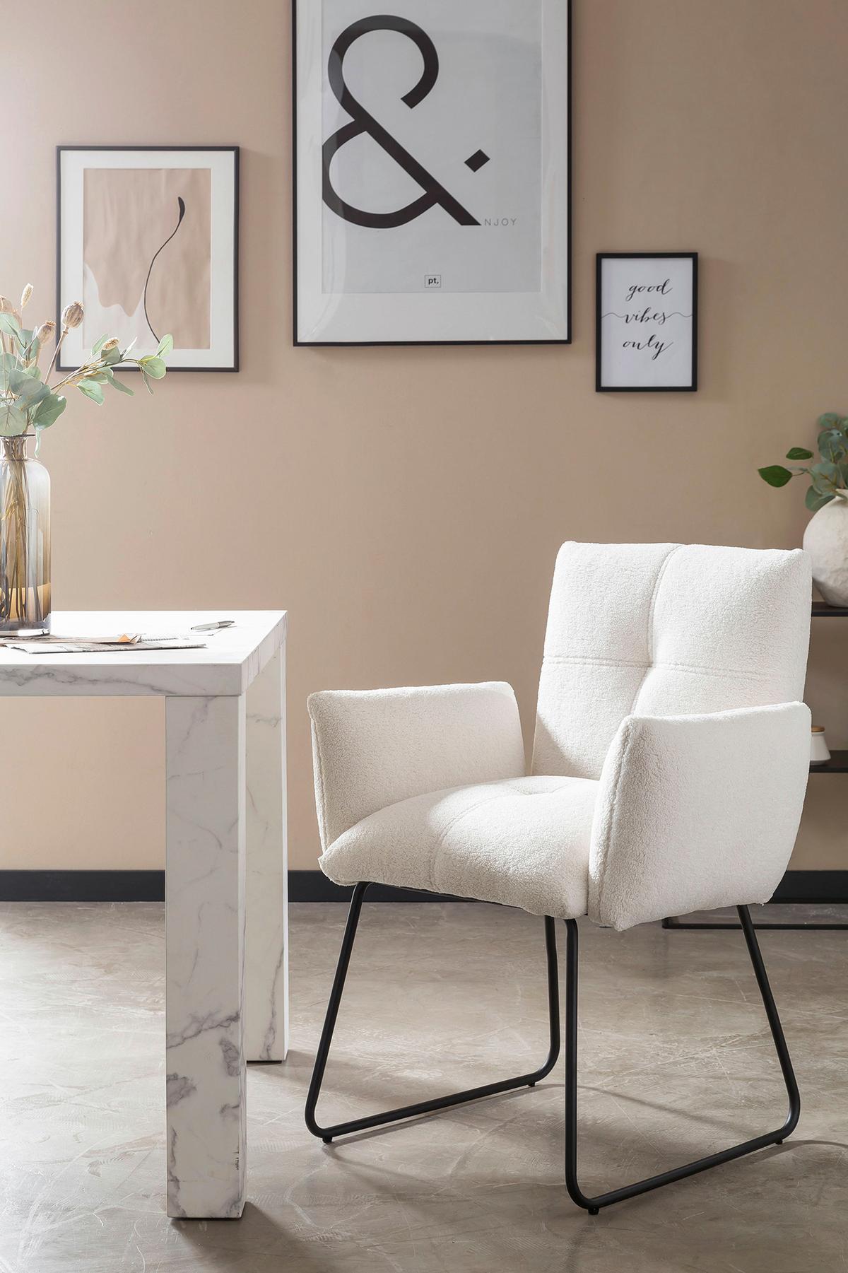 Naslanjač Bouclé, Bela - črna/bela, Moderno, kovina/tekstil (73,5/87/64,5cm) - Livetastic