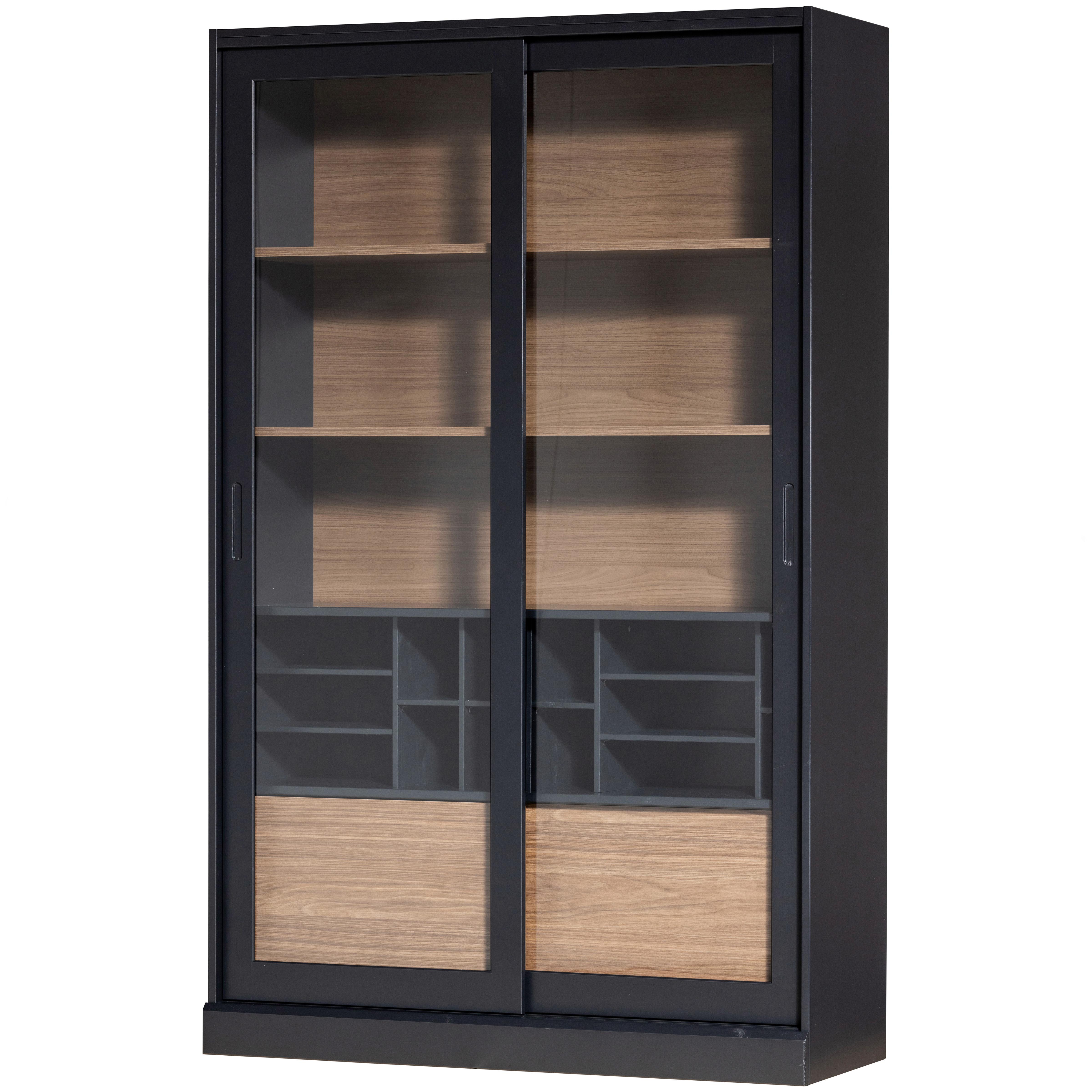 Vitrine James Schwarz/Walnussfarben B: 125cm - Nussbaumfarben/Walnussfarben, Design, Glas/Holz (125/200/57cm) - Livetastic