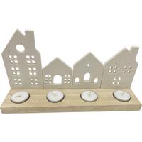 ŚWIECZNIK TEALIGHT 97-23B673 - biały/brązowy, Lifestyle, drewno/ceramika (30,2/7,7/16cm) - X-Mas