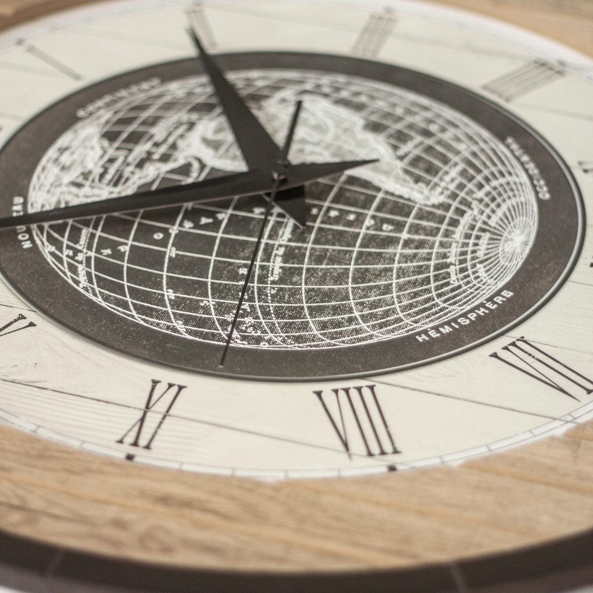 Wanduhr Schwarz/Weiß/Eiche Ø ca. 57cm - Eichefarben/Schwarz, Basics, Holz/Kunststoff (57cm)