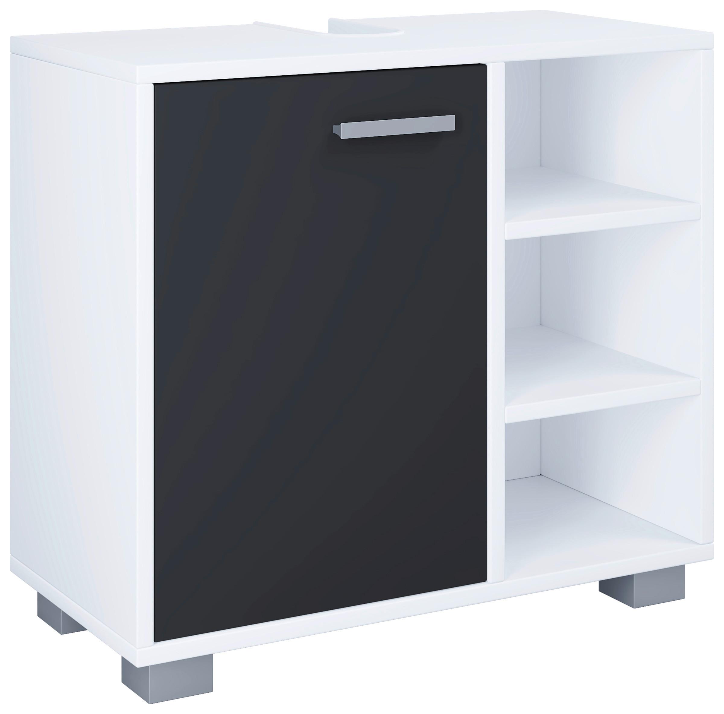 Waschbeckenunterschrank Zalo L ca. 60x55x30 cm Weiß - Schwarz/Weiß, MODERN, Holzwerkstoff/Kunststoff (60/54,8/30cm) - MID.YOU