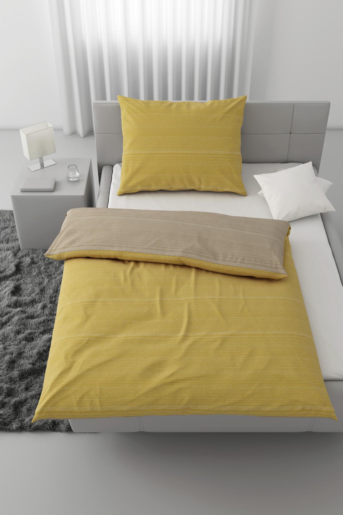 Bettwäsche Kinzura Wende ca. 160x210cm - Gelb/Braun, Konventionell, Textil (160/210cm) - Modern Living