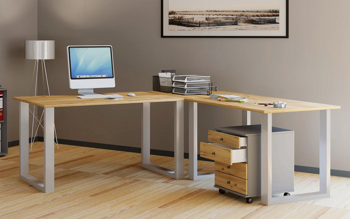 Kotna Pisalna Miza Lona, Antracit, Črna, 220x190cm - črna/antracit, Design, kovina/leseni material (220/190/76cm) - MID.YOU