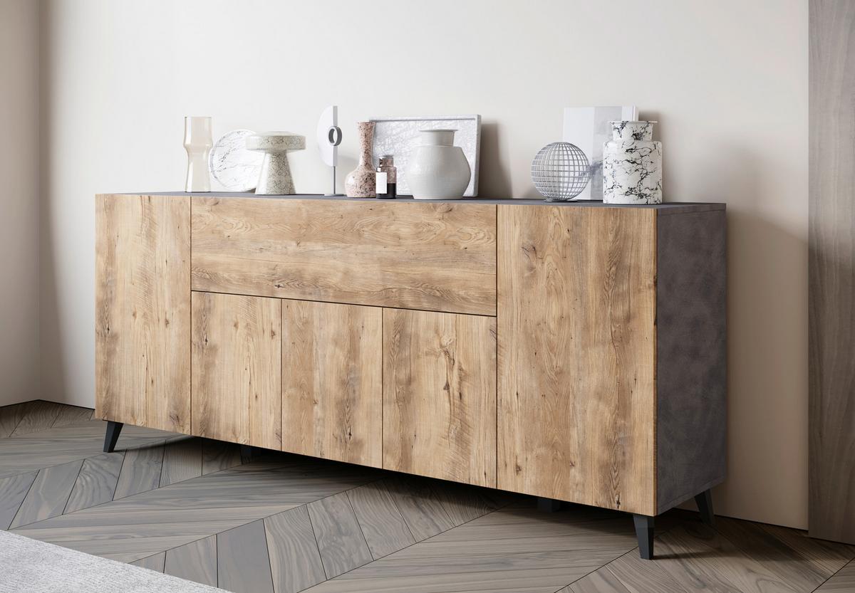 SIDEBOARD SIDEBOARD PHUKET 180 - Kastanieneichefarben/Anthrazit, Design, Holzwerkstoff/Kunststoff (180/76/37,5cm) - Livetastic