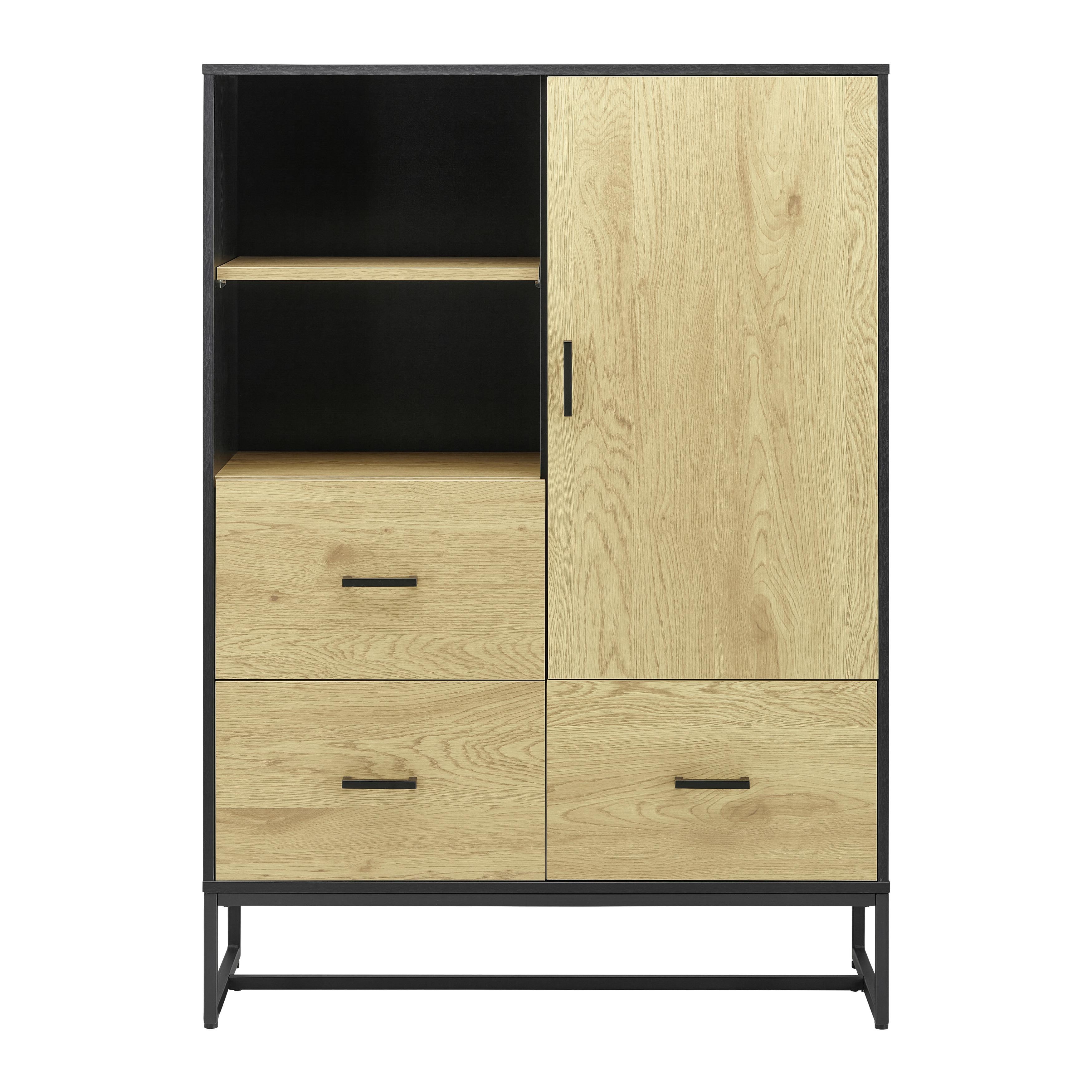 Sideboard "Giorgia", Eichefarben/Schwarz - Eichefarben/Schwarz, MODERN, Holzwerkstoff/Metall (100/140/40cm) - Bessagi Home