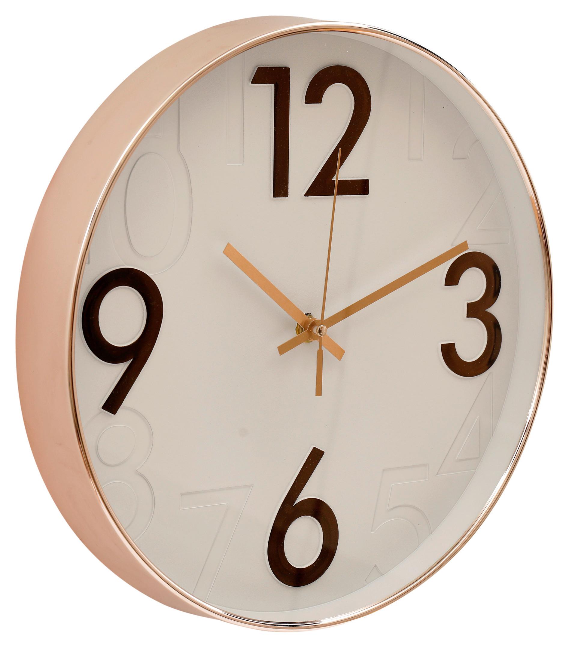 Wanduhr Clock Ø 30 Cm Rose Gold White - Weiss/Roségold, Glas/Kunststoff (30/30/4,3cm)