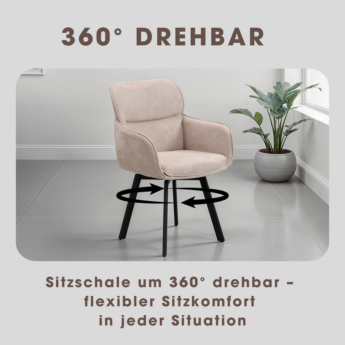 STUHL RICO - Taupe/Schwarz, MODERN, Textil/Metall (61/90/63cm) - MID.YOU
