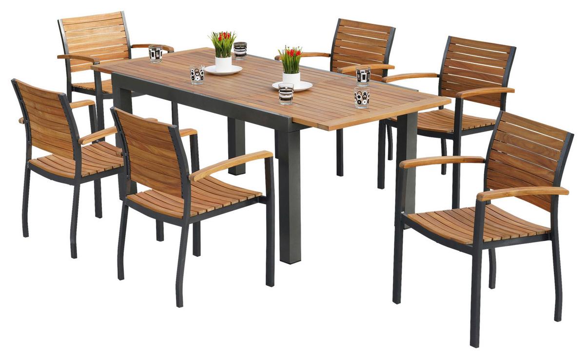 Gartengarnitur Santorin in Akaziefarben massiv - Graphitfarben/Naturfarben, MODERN, Holz/Metall - Gardenson