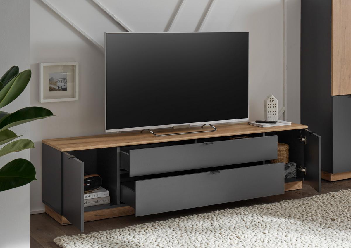 Tv-element Vince Ii, Antracit, Barva Hrasta - črna/barve hrasta, Trend, umetna masa/leseni material (185/47/38cm) - Livetastic