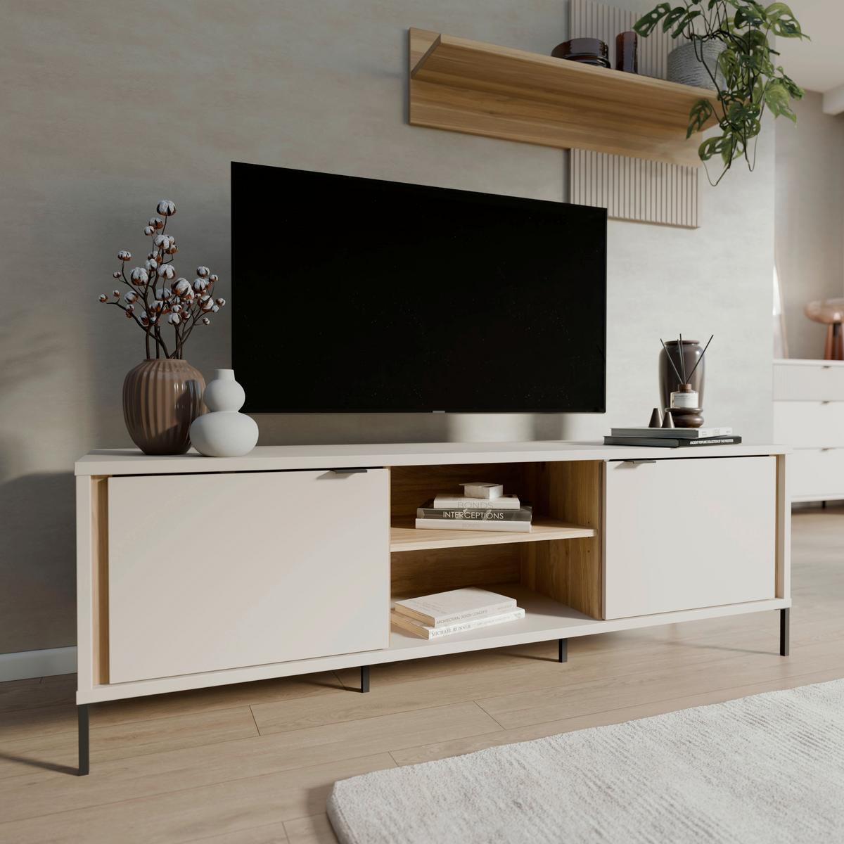 Tv Komoda Seravel - boje hrasta/boje pijeska, Natur, drvni materijal/metal (158,8/52/41,5cm) - Modern Living