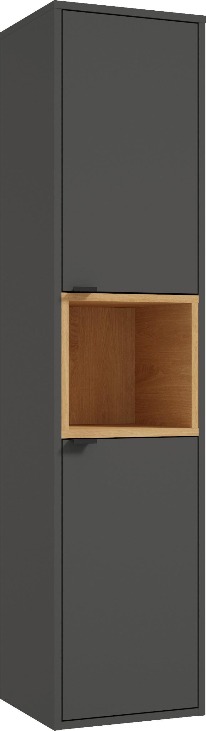 Magasszekrény Open - tölgyfa színű/fekete, Modern, faalapú anyag/fém (35/150/33cm)