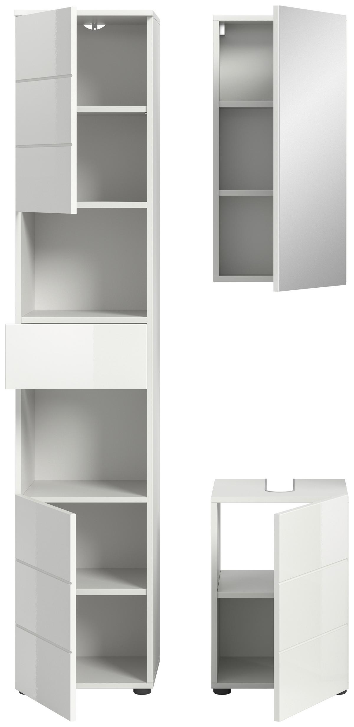 Badezimmer Vira 3-tlg. mit LED ca. 76 cm Weiß - Weiß Hochglanz/Schwarz, MODERN, Holzwerkstoff/Kunststoff (76cm) - MID.YOU