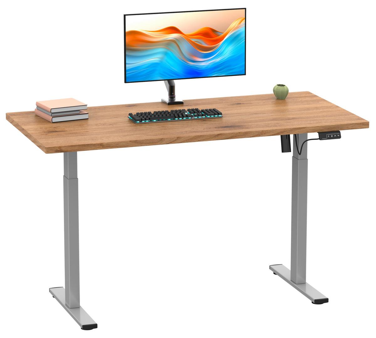 SCHREIBTISCH E-LONA - Honigeiche/Silberfarben, Design, Holzwerkstoff/Metall (110/71/80cm) - MID.YOU