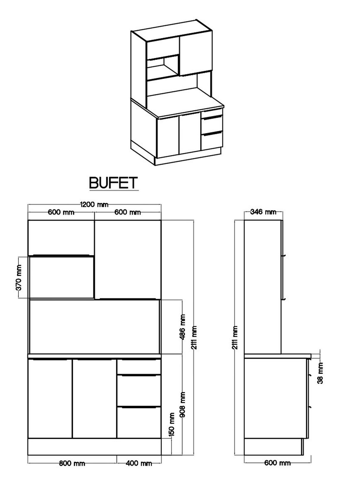 Miniküche Marleen mit Mikrowelle Eiche B: ca. 120 cm - Anthrazit/Alufarben, LIFESTYLE, Holzwerkstoff/Kunststoff (120/211/60cm) - Respekta