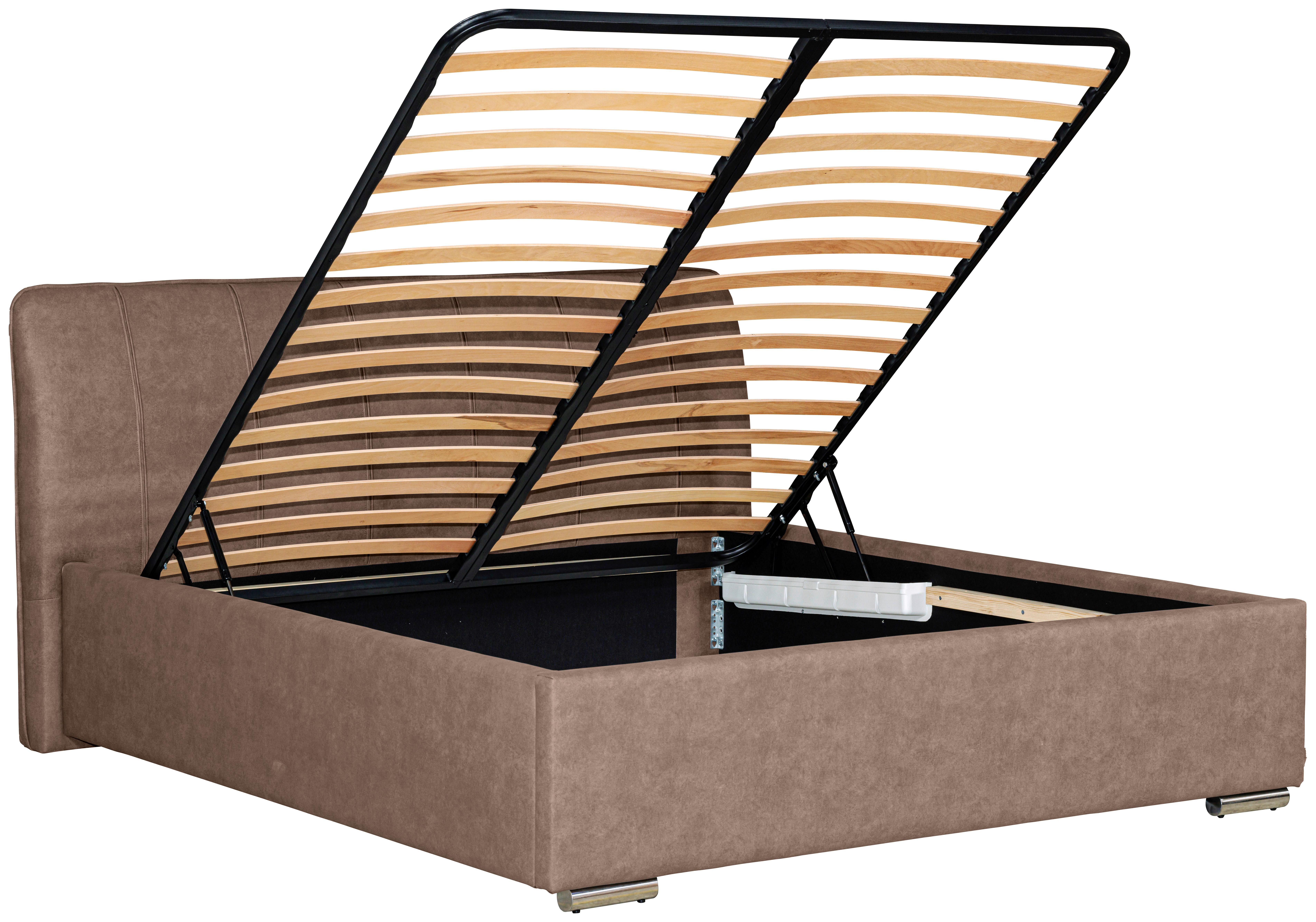 Oblazinjena Postelja France Storage, 160x200, Rjavosiva - barve kroma/rjavosiva, Basics, kovina/tekstil (160/200cm) - Modern Living