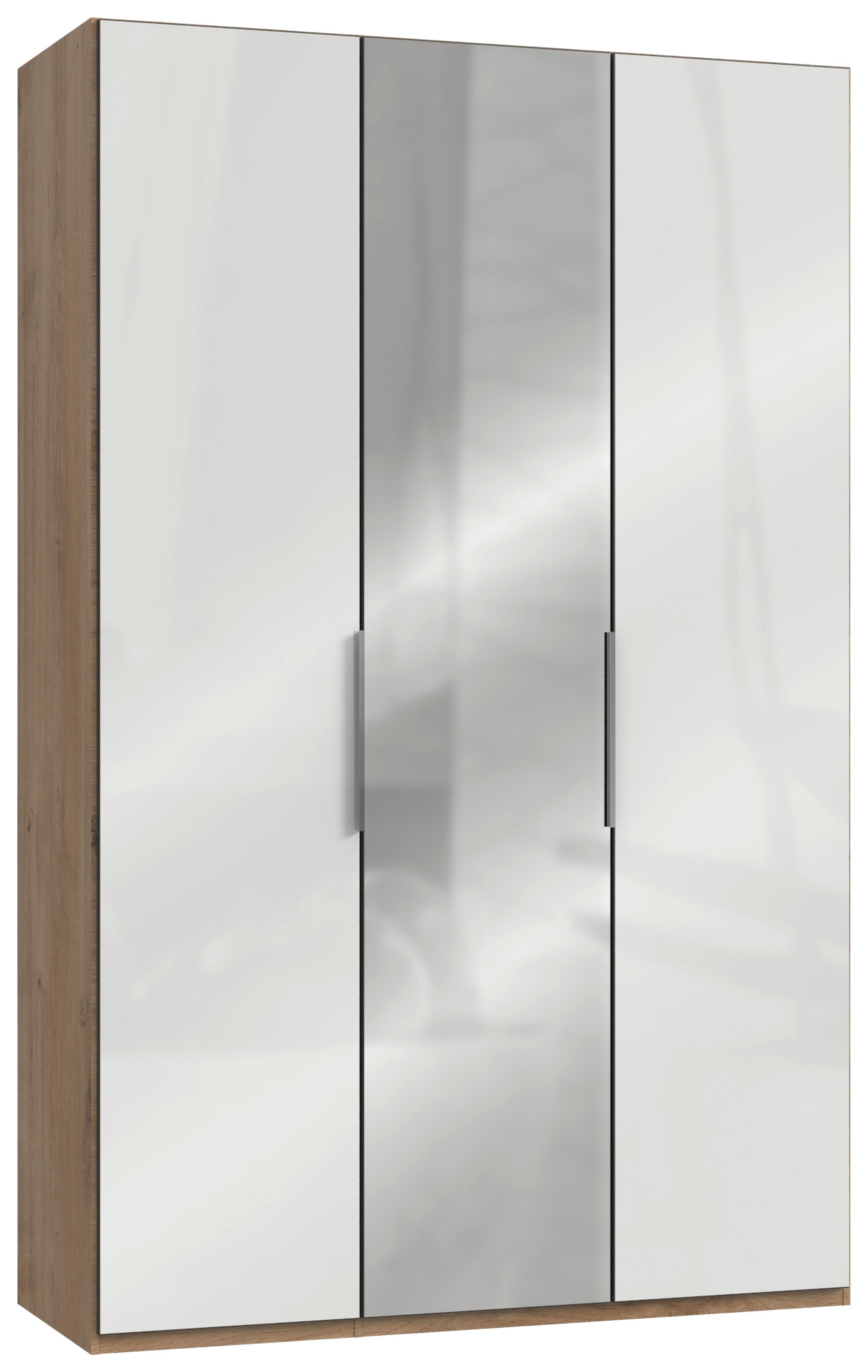 Drehtürenschrank Level 36D mit Spiegel ca. 150 cm Eiche/Weiß - Chromfarben/Weiß Hochglanz, MODERN, Holzwerkstoff/Metall (150/236/58cm) - MID.YOU