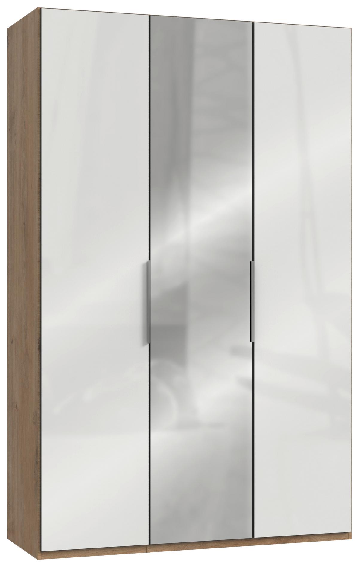 Drehtürenschrank Level 36D mit Spiegel ca. 150 cm Eiche/Weiß - Chromfarben/Weiß Hochglanz, MODERN, Holzwerkstoff/Metall (150/236/58cm) - MID.YOU