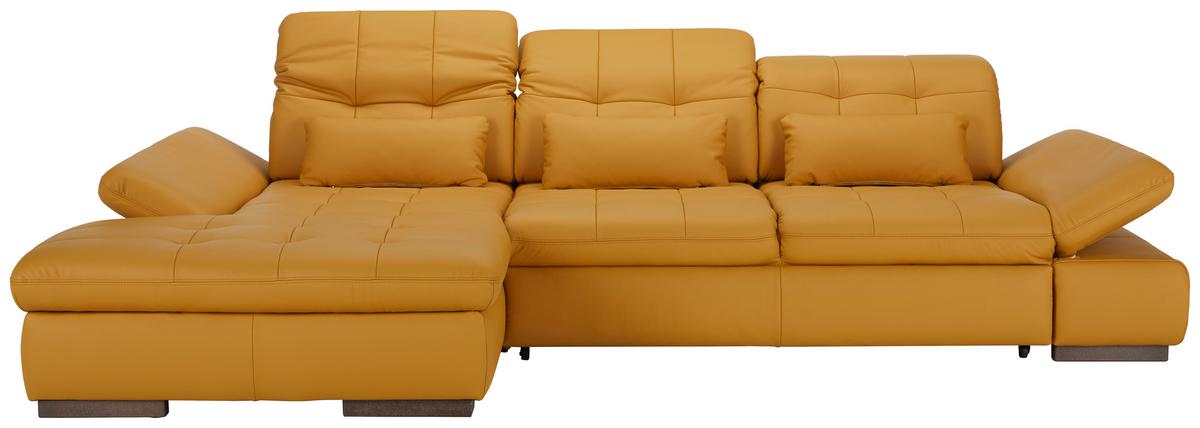 Wohnlandschaft Sanfino Leder Currygelb - Currygelb/Chromfarben, KONVENTIONELL, Leder/Metall (199/79-96/305cm) - Premium Living