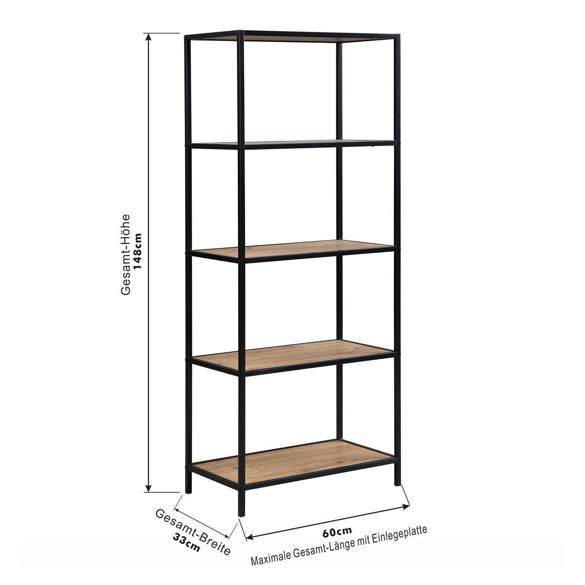 Polica Venedig - crna/hrast artisan, Moderno, metal/pločasti materijal (60/149/33cm) - Modern Living
