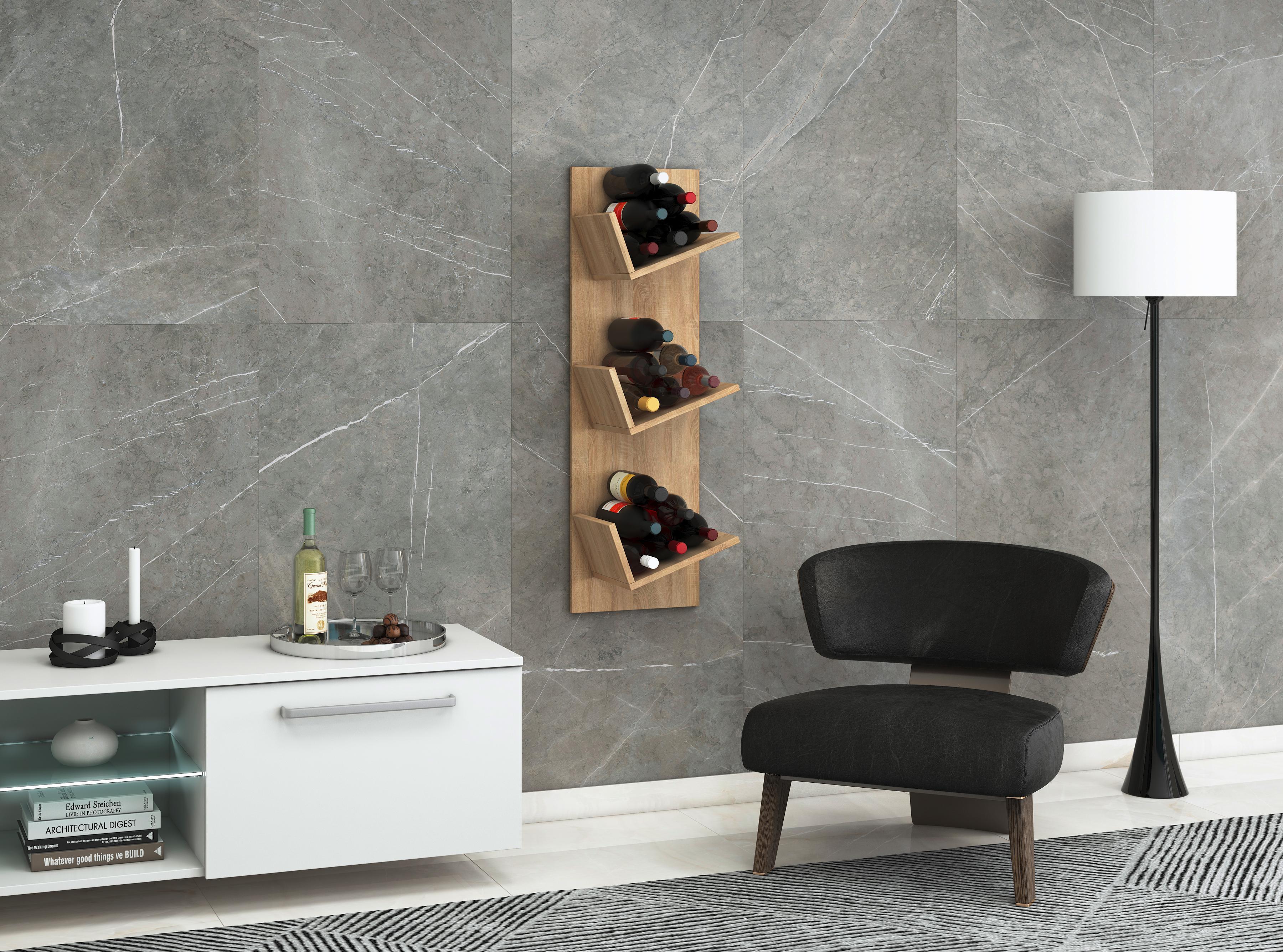 Weinregal VINOSI Eiche Dekor ca. 33x106x26 cm - Eichefarben, Basics, Holzwerkstoff (33/106,5/25,6cm) - MID.YOU