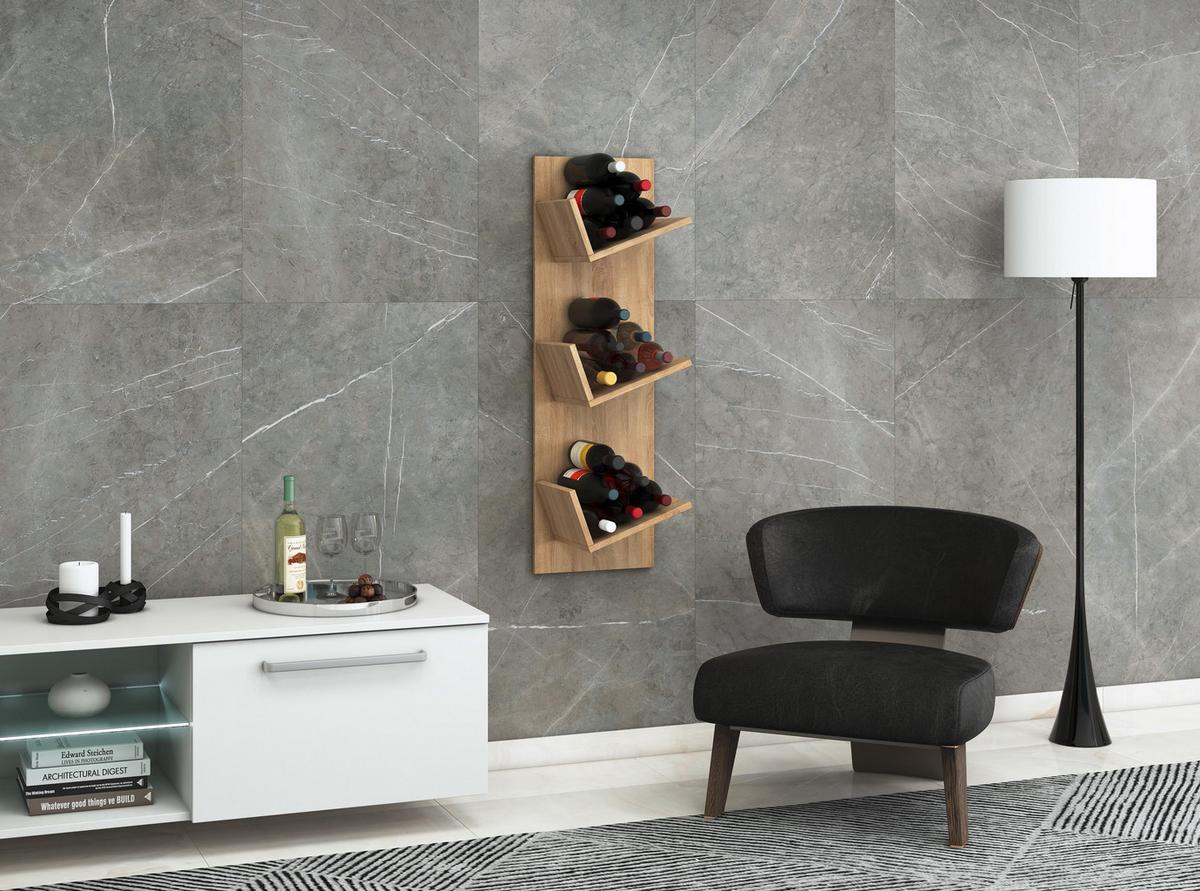 Weinregal VINOSI Eiche Dekor ca. 33x106x26 cm - Eichefarben, Basics, Holzwerkstoff (33/106,5/25,6cm) - MID.YOU