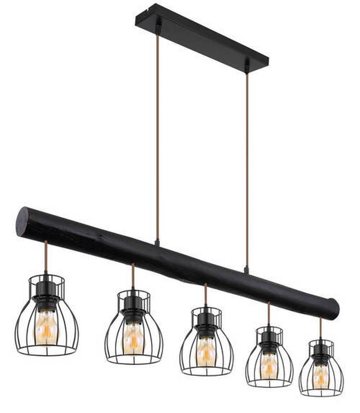 LAMPA WISZĄCA 15326-5NB - czarny, Lifestyle, metal/drewno (104/13,6/140cm) - Globo