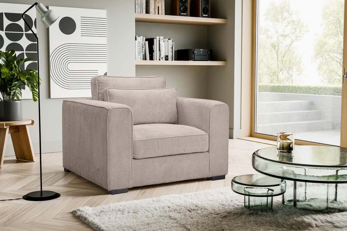 1,5-Sitzer-Sofa Almera Beigebraun - Beigebraun/Schwarz, Basics, Holz/Textil (120/92/112cm) - MID.YOU