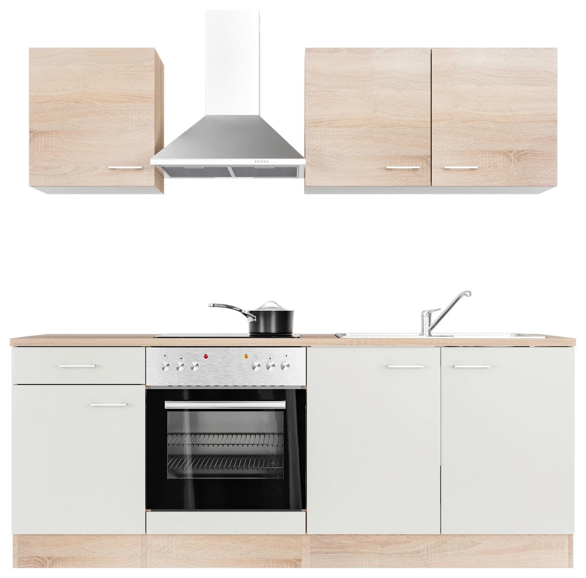 Kuhinjski Blok Z Aparati Samoa, Bela, Barva Hrasta - bela/barve aluminija, Moderno, umetna masa/leseni material (210cm) - FlexWell