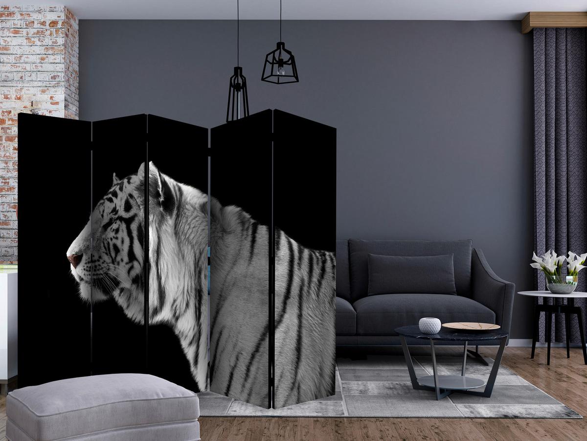 Paravan White Tiger I, 5-Delni, Dvostranski - črna/bela, Basics, tekstil/les (225/172/3cm) - artgeist