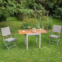 Balkonset Naxos 3-tlg. Alu/Akazie massiv - Beige/Silberfarben, MODERN, Holz/Kunststoff - Gardenson