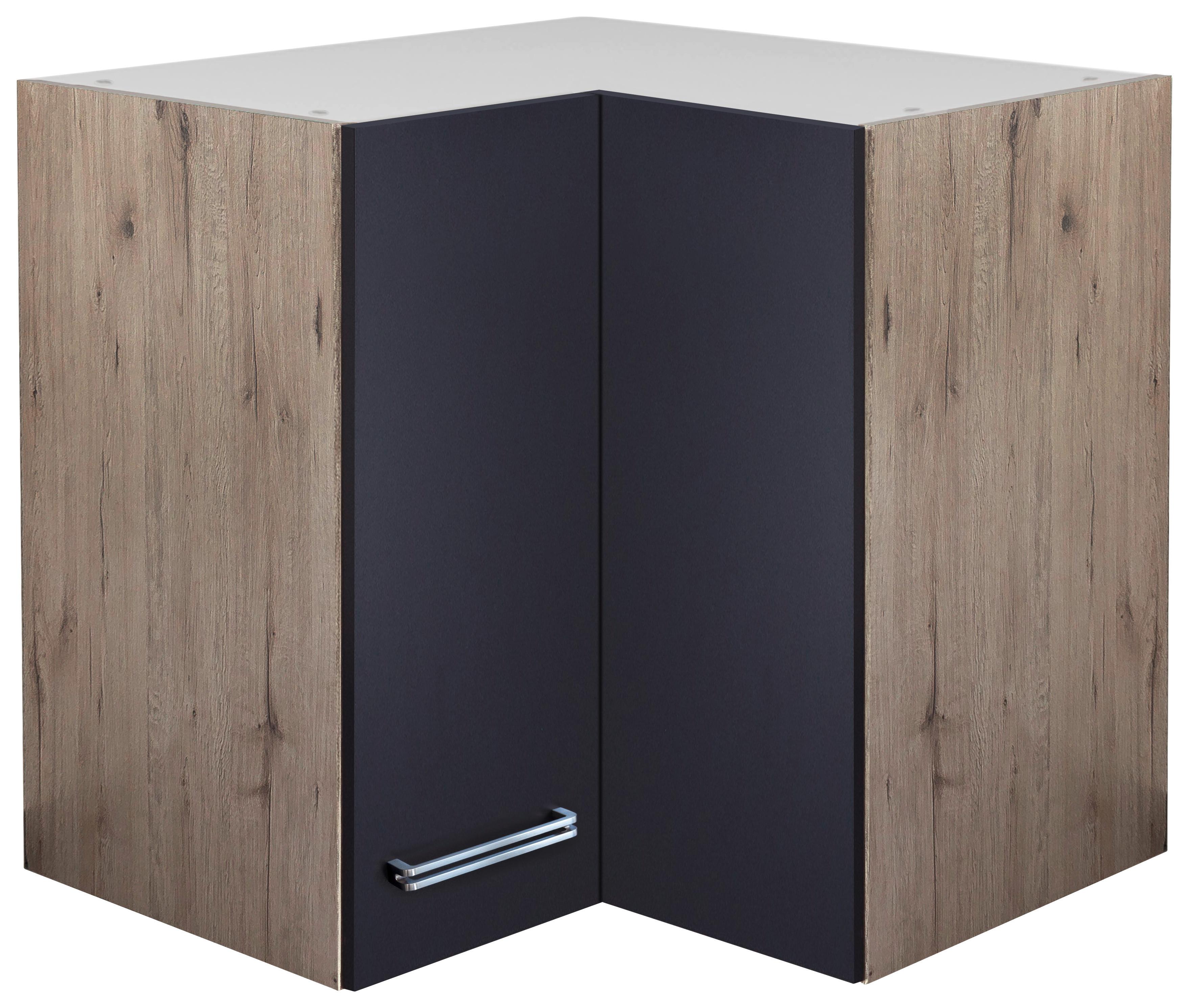 Eckoberschrank Anthrazit/Eiche - Edelstahlfarben/Eichefarben, MODERN, Holzwerkstoff/Metall (60/54/60cm) - FlexWell