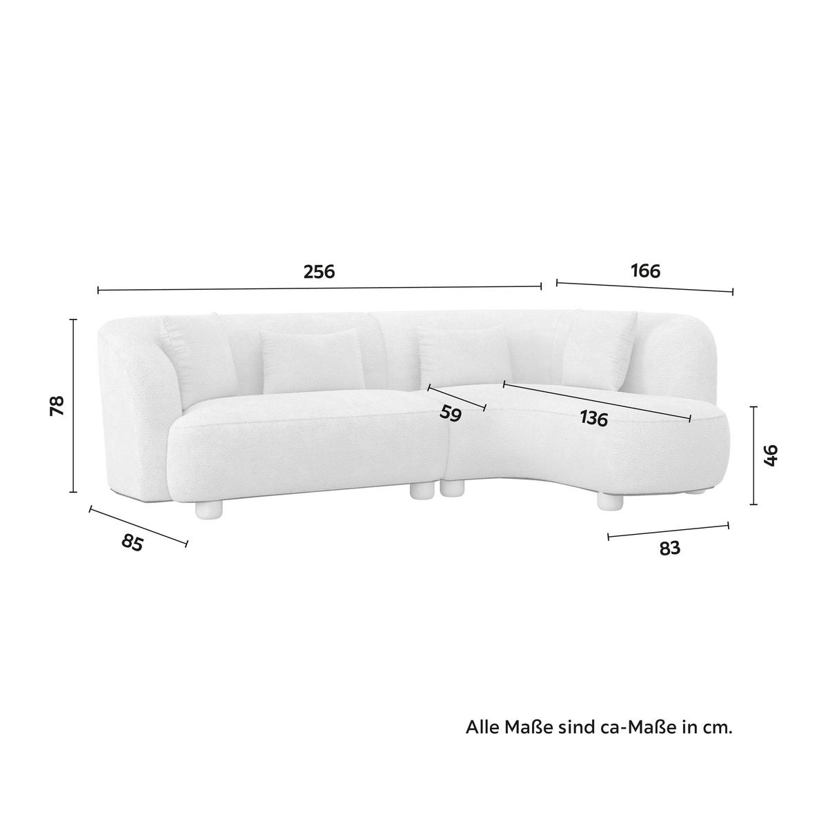 Sarokkanapé Alba - krémszínű, Modern, textil/fa (256/78/85/166cm) - Bessagi Home