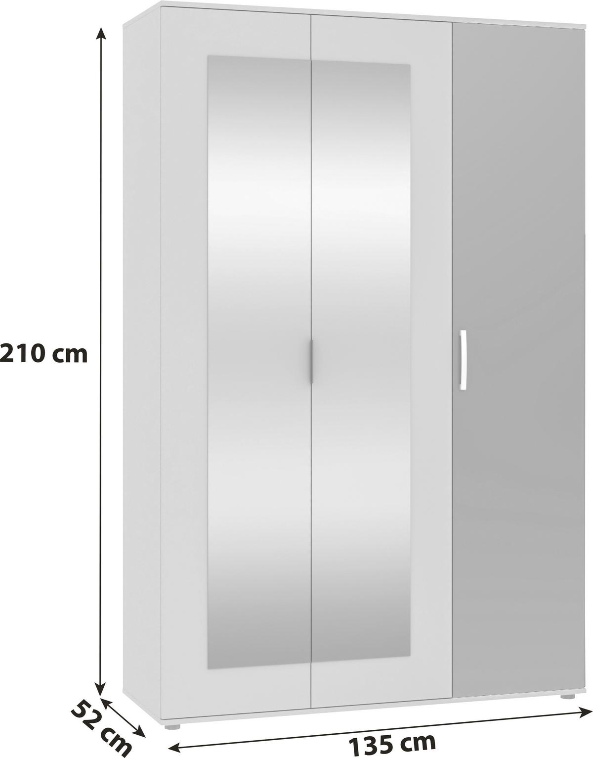Omara Za Oblačila Jan, Bela, Antracit - barve kroma/bela, Trend, umetna masa/steklo (135/210/52cm)
