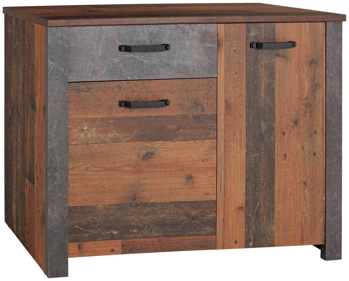 Comodă ONTARIO - gri închis/culoare lemn stejar, Modern, material pe bază de lemn (116,5/86/41,5cm) - Zandiara